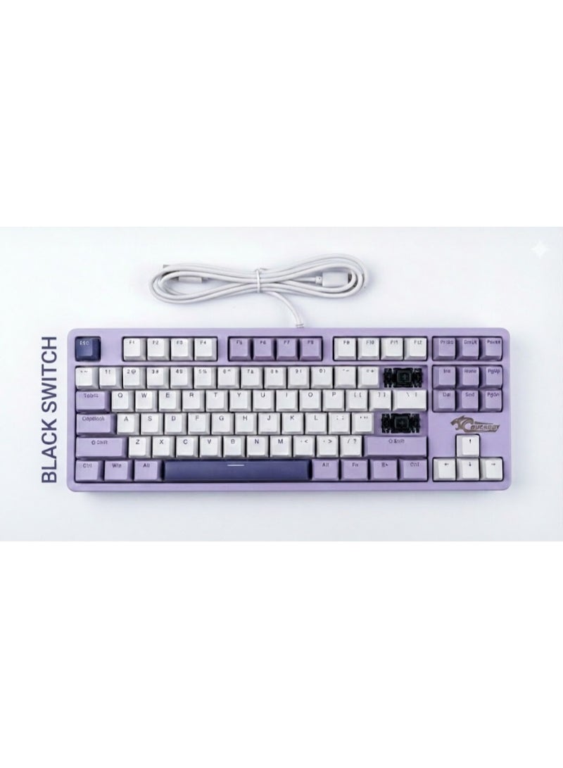 كوجار لوحة مفاتيح الألعاب الميكانيكية COUGAR-EGY G-871، 87 مفتاحًا، تصميم TKL صغير الحجم، سلكية بمفاتيح سوداء، بإضاءة خلفية لأجهزة الكمبيوتر التي تعمل بنظامي التشغيل Windows وMac (بنفسجي وأبيض). - Image 4